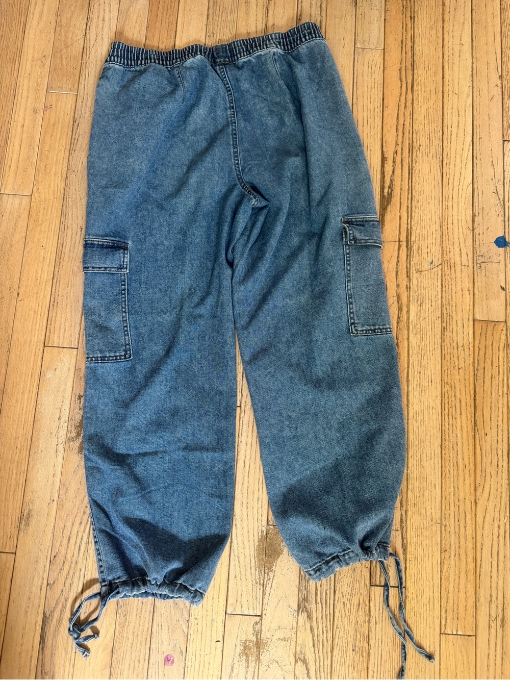 Vanilla Star Denim Cargo Drawstring Ankle Tie Light Wash Utility Jeans Size L - Picture 6 of 8